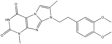 1,7-ジメチル-8-(3,4-ジメトキシフェネチル)-1H-イミダゾ[2,1-f]プリン-2,4(3H,8H)-ジオン 化学構造式