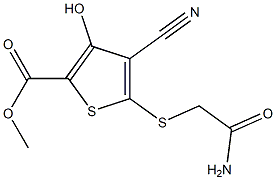 4-シアノ-3-ヒドロキシ-5-[(2-アミノ-2-オキソエチル)チオ]チオフェン-2-カルボン酸メチル 化学構造式