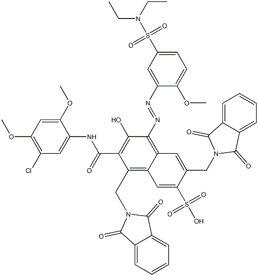 3-[(5-クロロ-2,4-ジメトキシフェニル)アミノカルボニル]-1-[5-[(ジエチルアミノ)スルホニル]-2-メトキシフェニルアゾ]-2-ヒドロキシ-4,7-ビス(フタルイミジルメチル)ナフタレン-6-スルホン酸 化学構造式