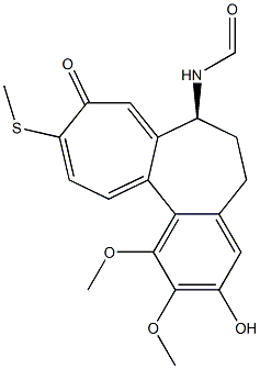 (S)-1-メトキシ-2-メチルオキシ-3-ヒドロキシ-7-ホルミルアミノ-10-メチルチオ-6,7-ジヒドロベンゾ[a]ヘプタレン-9(5H)-オン 化学構造式