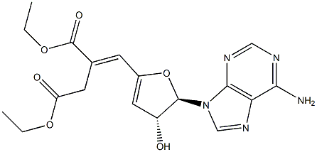 (E)-4-[[(2R,3R)-2-(6-アミノ-9H-プリン-9-イル)-3-ヒドロキシ-2,3-ジヒドロフラン]-5-イル]-3-(エトキシカルボニル)-3-ブテン酸エチル 化学構造式