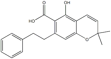 2,2-Dimethyl-5-hydroxy-7-(2-phenylethyl)-2H-1-benzopyran-6-carboxylic acid,,结构式