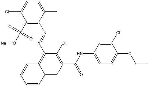 2-クロロ-5-メチル-6-[[3-[[(3-クロロ-4-エトキシフェニル)アミノ]カルボニル]-2-ヒドロキシ-1-ナフチル]アゾ]ベンゼンスルホン酸ナトリウム 化学構造式