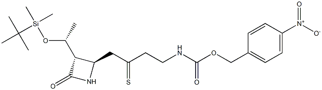 (3S,4R)-3-[(R)-1-(tert-ブチルジメチルシロキシ)エチル]-4-[[2-(p-ニトロベンジルオキシカルボニルアミノ)エチルチオカルボニル]メチル]アゼチジン-2-オン 化学構造式