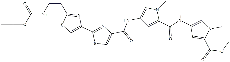 1-Methyl-4-[[4-[[2-[2-[2-[(tert-butyloxy)carbonylamino]ethyl]thiazol-4-yl]thiazol-4-yl]carbonylamino]-1-methyl-1H-pyrrol-2-yl]carbonylamino]-1H-pyrrole-2-carboxylic acid methyl ester Structure