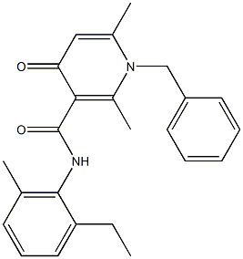 N-(2-メチル-6-エチルフェニル)-1-ベンジル-2,6-ジメチル-4-オキソ-1,4-ジヒドロ-3-ピリジンカルボアミド 化学構造式