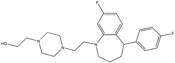 2,3,4,5-テトラヒドロ-8-フルオロ-5-(4-フルオロフェニル)-1-[2-[4-(2-ヒドロキシエチル)-1-ピペラジニル]エチル]-1H-1-ベンゾアゼピン 化学構造式