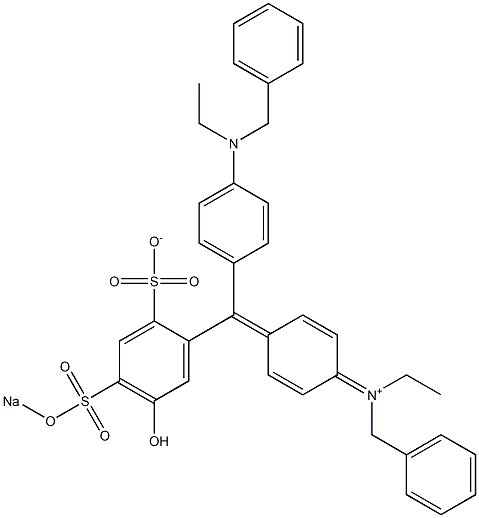 N-Ethyl-N-[4-[[4-[ethyl(phenylmethyl)amino]phenyl][5-hydroxy-2-sulfonato-4-(sodiosulfo)phenyl]methylene]-2,5-cyclohexadien-1-ylidene]benzenemethanaminium 结构式