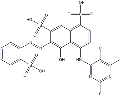 4-[(5-クロロ-2-フルオロ-6-メチル-4-ピリミジニル)アミノ]-5-ヒドロキシ-6-[(2-スルホフェニル)アゾ]-1,7-ナフタレンジスルホン酸 化学構造式