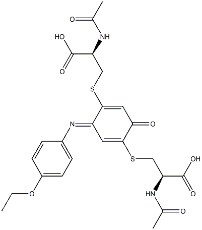 S,S'-[4-[(4-エトキシフェニル)イミノ]-1-オキソ-2,5-シクロヘキサジエン-2,5-ジイル]ビス(N-アセチル-L-システイン) 化学構造式