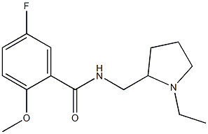 N-[(1-エチル-2-ピロリジニル)メチル]-2-メトキシ-5-フルオロベンズアミド 化学構造式
