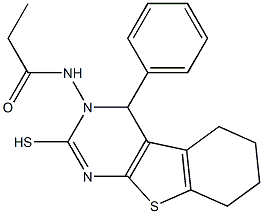 3,4,5,6,7,8-ヘキサヒドロ-4-フェニル-3-[プロピオニルアミノ][1]ベンゾチエノ[2,3-d]ピリミジン-2(1H)-チオン 化学構造式