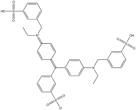 N-(3-Sulfophenylmethyl)-N-ethyl-4-[[4-[N-ethyl(3-sulfobenzyl)amino]phenyl](3-sulfonatophenyl)methylene]-2,5-cyclohexadien-1-iminium 结构式