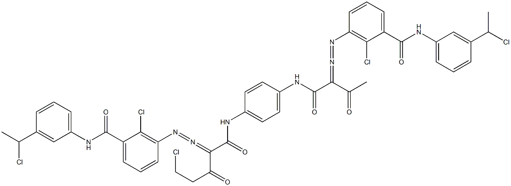 3,3'-[2-(Chloromethyl)-1,4-phenylenebis[iminocarbonyl(acetylmethylene)azo]]bis[N-[3-(1-chloroethyl)phenyl]-2-chlorobenzamide],,结构式