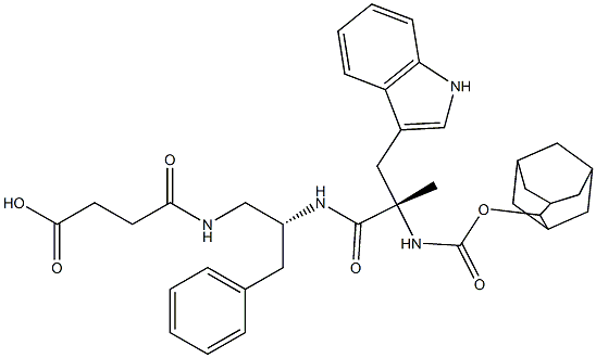 4-[(R)-2-[(S)-2-(アダマンタン-2-イルオキシカルボニルアミノ)-3-(1H-インドール-3-イル)-2-メチルプロパノイルアミノ]-3-フェニルプロピルアミノ]-4-オキソ酪酸 化学構造式