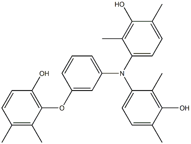 N,N-ビス(3-ヒドロキシ-2,4-ジメチルフェニル)-3-(6-ヒドロキシ-2,3-ジメチルフェノキシ)ベンゼンアミン 化学構造式