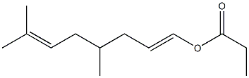 プロピオン酸4,7-ジメチル-1,6-オクタジエニル 化学構造式