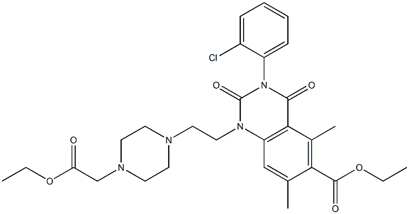 1,2,3,4-テトラヒドロ-3-(2-クロロフェニル)-1-[2-(4-エトキシカルボニルメチル-1-ピペラジニル)エチル]-5,7-ジメチル-2,4-ジオキソキナゾリン-6-カルボン酸エチル 化学構造式