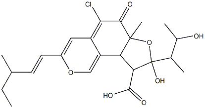 5-クロロ-6a,8,9,9a-テトラヒドロ-8-ヒドロキシ-8-(2-ヒドロキシ-1-メチルプロピル)-6a-メチル-3-(3-メチル-1-ペンテニル)-6-オキソ-6H-フロ[2,3-h]-2-ベンゾピラン-9-カルボン酸 化学構造式