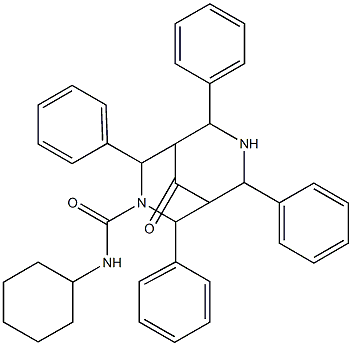 N-Cyclohexyl-9-oxo-2,4,6,8-tetraphenyl-3,7-diazabicyclo[3.3.1]nonane-3-carboxamide Struktur