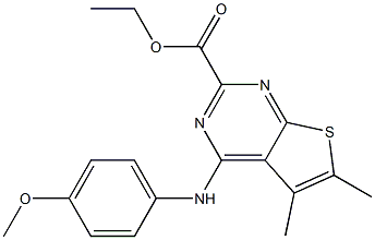 5,6-Dimethyl-4-(4-methoxyphenylamino)thieno[2,3-d]pyrimidine-2-carboxylic acid ethyl ester,,结构式