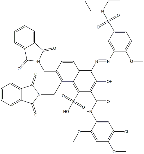 2-[(5-クロロ-2,4-ジメトキシフェニル)アミノカルボニル]-4-[5-[(ジエチルアミノ)スルホニル]-2-メトキシフェニルアゾ]-3-ヒドロキシ-7,8-ビス(フタルイミジルメチル)ナフタレン-1-スルホン酸 化学構造式