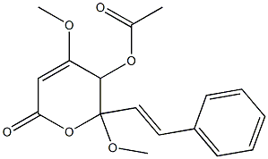 5-Acetoxy-5,6-dihydro-4,6-dimethoxy-6-(2-phenylethenyl)-2H-pyran-2-one Struktur