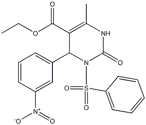 1,2,3,4-Tetrahydro-6-methyl-2-oxo-4-(3-nitrophenyl)-3-phenylsulfonylpyrimidine-5-carboxylic acid ethyl ester,,结构式