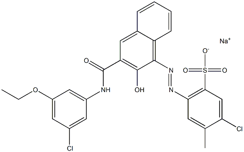 3-クロロ-4-メチル-6-[[3-[[(3-クロロ-5-エトキシフェニル)アミノ]カルボニル]-2-ヒドロキシ-1-ナフチル]アゾ]ベンゼンスルホン酸ナトリウム 化学構造式