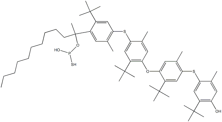 Thiophosphorous acid O,O-bis[2-tert-butyl-5-methyl-4-(2-methyl-4-hydroxy-5-tert-butylphenylthio)phenyl]-S-dodecyl ester 结构式