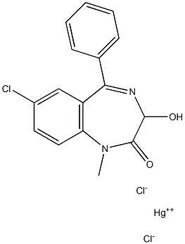 7-クロロ-3-ヒドロキシ-1-メチル-5-フェニル-1,3-ジヒドロ-2H-1,4-ベンゾジアゼピン-2-オン·ジクロロ水銀(II) 化学構造式