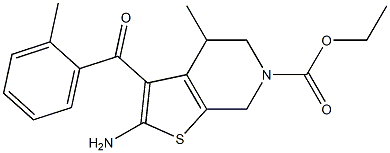 2-Amino-3-(2-methylbenzoyl)-4,5,6,7-tetrahydro-4-methyl-6-ethoxycarbonylthieno[2,3-c]pyridine Structure