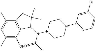 2,3-Dihydro-3-[[4-(3-chlorophenyl)-1-piperazinyl]acetylamino]-2,2,5,7-tetramethyl-1H-inden-4-ol Struktur