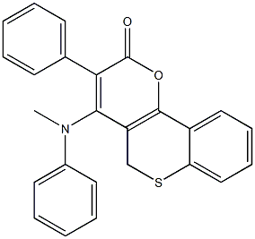 3-フェニル-4-[メチル(フェニル)アミノ]-2H,5H-[1]ベンゾチオピラノ[4,3-b]ピラン-2-オン 化学構造式