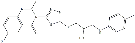 6-Bromo-2-methyl-3-[5-[[3-(4-methylanilino)-2-hydroxypropyl]thio]-1,3,4-thiadiazol-2-yl]quinazolin-4(3H)-one Structure