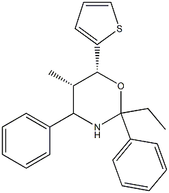 (5S,6R)-2-エチル-5-メチル-2,4-ジフェニル-6-(2-チエニル)-3,4,5,6-テトラヒドロ-2H-1,3-オキサジン 化学構造式