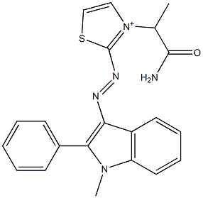 3-(1-Carbamoylethyl)-2-[(1-methyl-2-phenyl-1H-indol-3-yl)azo]thiazol-3-ium Struktur