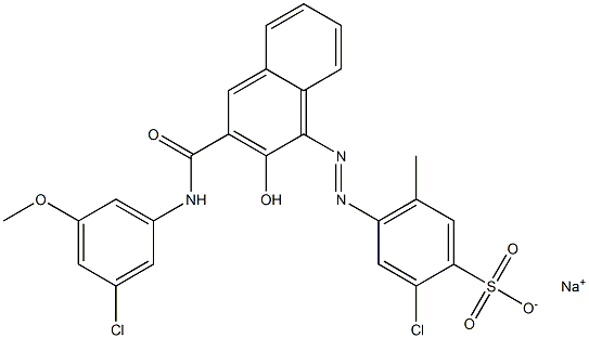 2-クロロ-5-メチル-4-[[3-[[(3-クロロ-5-メトキシフェニル)アミノ]カルボニル]-2-ヒドロキシ-1-ナフチル]アゾ]ベンゼンスルホン酸ナトリウム 化学構造式