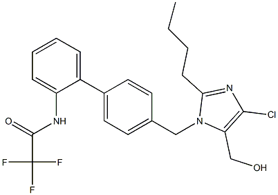 N-[4'-[(2-ブチル-4-クロロ-5-ヒドロキシメチル-1H-イミダゾール-1-イル)メチル]-1,1'-ビフェニル-2-イル]トリフルオロアセトアミド 化学構造式