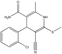 3-Cyano-1,4-dihydro-6-methyl-2-methylthio-4-(2-chlorophenyl)pyridine-5-carboxamide Struktur