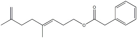 Phenylacetic acid 4,7-dimethyl-3,7-octadienyl ester Structure