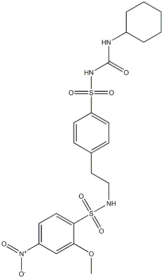 1-シクロヘキシル-3-[[p-[2-[[(2-メトキシ-4-ニトロフェニル)スルホニル]アミノ]エチル]フェニル]スルホニル]尿素 化学構造式