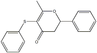 2-(フェニル)-6-メチル-5-フェニルチオ-2,3-ジヒドロ-4H-ピラン-4-オン 化学構造式