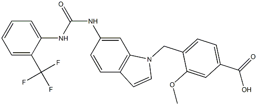 4-[6-[3-(2-Trifluoromethylphenyl)ureido]-1H-indol-1-ylmethyl]-3-methoxybenzoic acid Structure