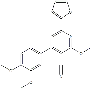 2-メトキシ-4-(3,4-ジメトキシフェニル)-6-(2-チエニル)ピリジン-3-カルボニトリル 化学構造式