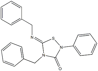 2-Phenyl-4-benzyl-5-(benzylimino)-1,2,4-thiadiazolidin-3-one Struktur