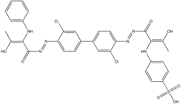 4-(2-Anilino-3-hydroxy-2-butenoylazo)-3,3'-dichloro-4'-[3-hydroxy-2-(4-sulfoanilino)-2-butenoylazo]biphenyl Struktur