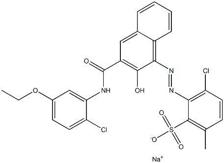 3-クロロ-6-メチル-2-[[3-[[(2-クロロ-5-エトキシフェニル)アミノ]カルボニル]-2-ヒドロキシ-1-ナフチル]アゾ]ベンゼンスルホン酸ナトリウム 化学構造式