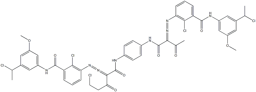 3,3'-[2-(クロロメチル)-1,4-フェニレンビス[イミノカルボニル(アセチルメチレン)アゾ]]ビス[N-[3-(1-クロロエチル)-5-メトキシフェニル]-2-クロロベンズアミド] 化学構造式