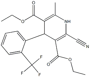 4-(2-トリフルオロメチルフェニル)-2-シアノ-6-メチル-1,4-ジヒドロピリジン-3,5-ジカルボン酸ジエチル 化学構造式